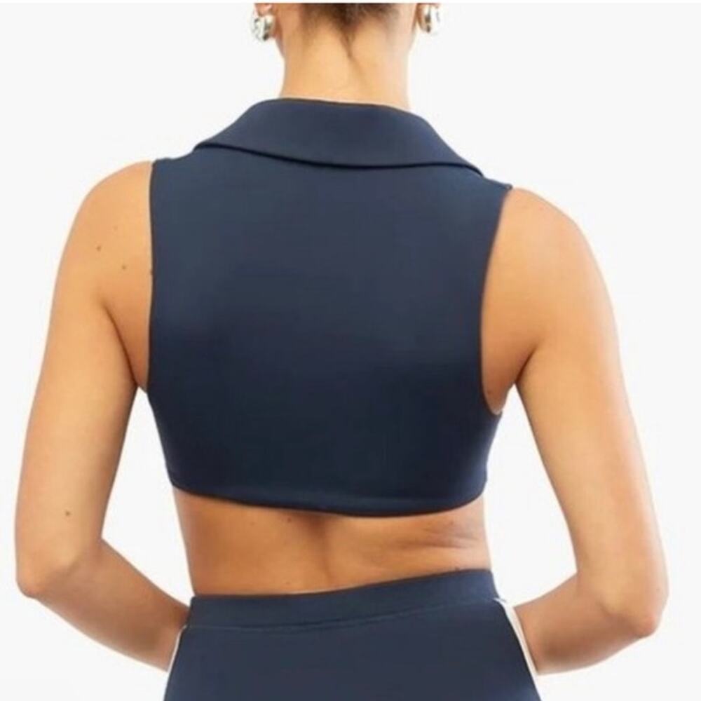 NWT WeWoreWhat Polo Bra Top Women's Size L Navy Blue Collar Revolve V-Neck Shirt - Picture 3 of 10
